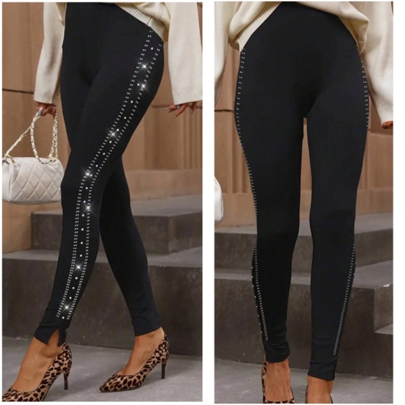 Luxe Blingy Split Hem Fitted High Waisted Leggings - Picture 4 of 4